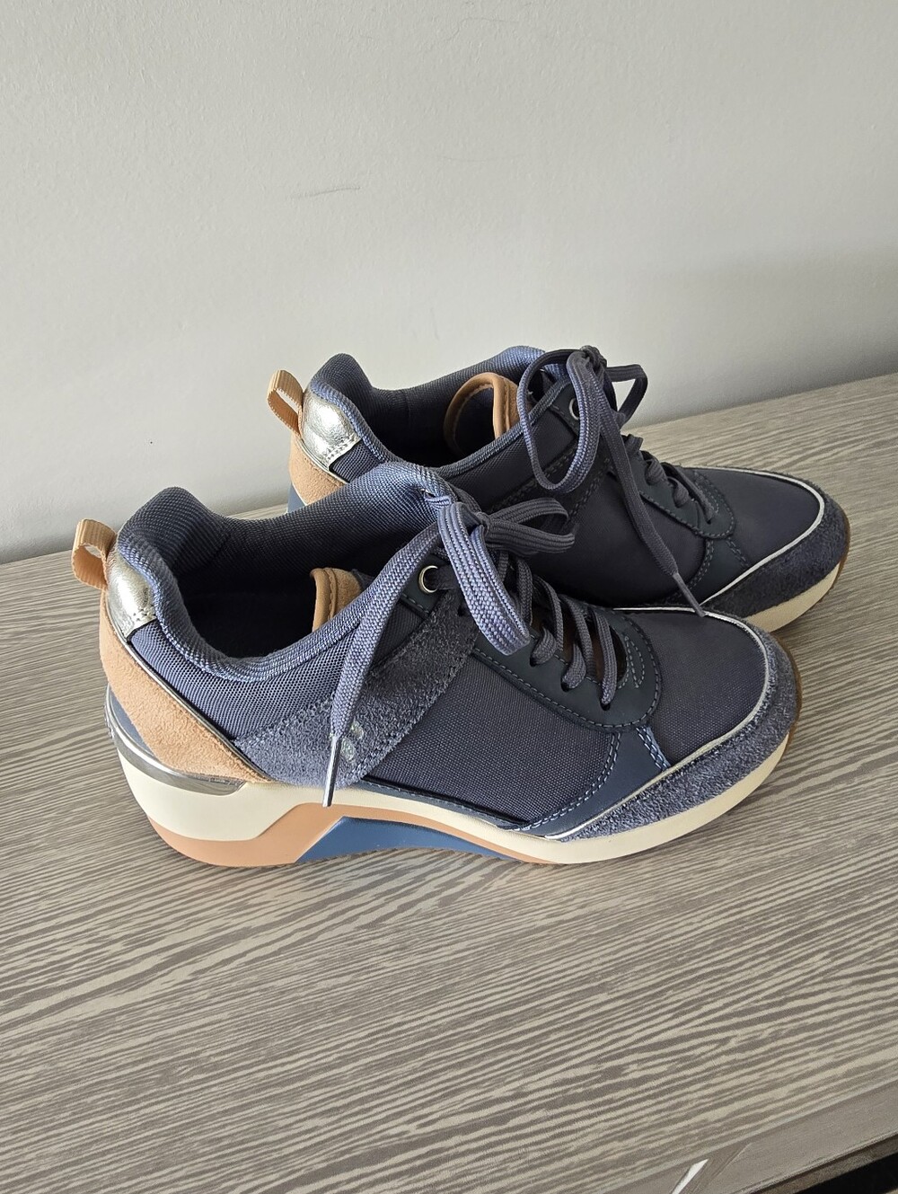 Skechers Blue Denim  and Tan Lace-Up Sneakers